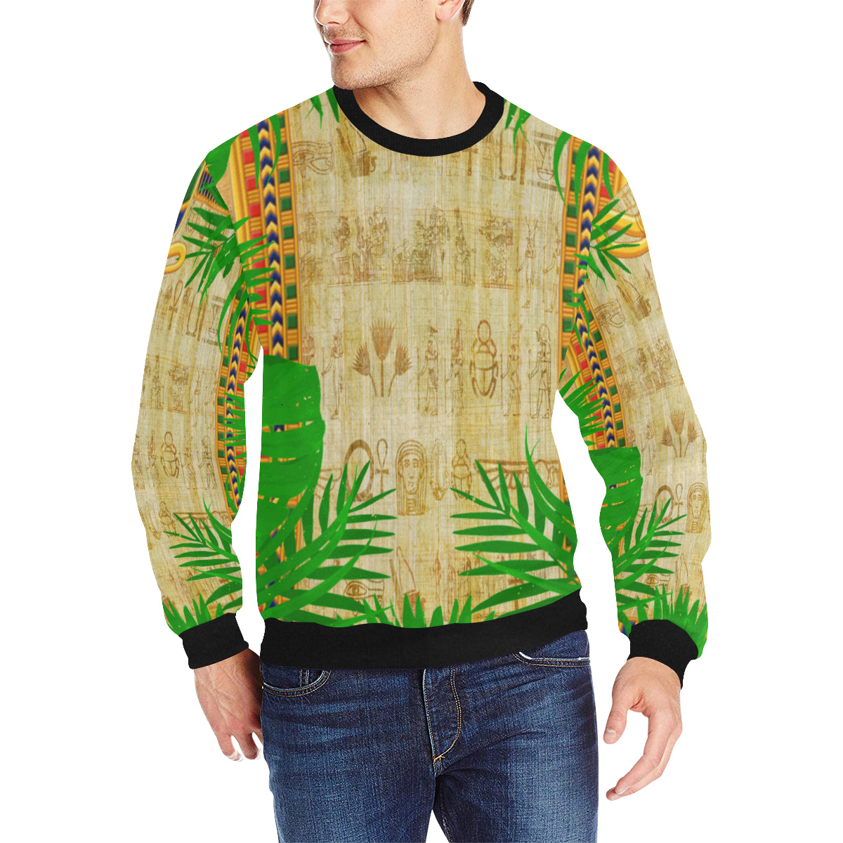TROPICAL FOREST Men's Rib Cuff Crew Neck Sweatshirt