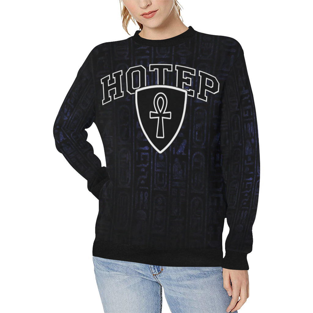 HOTEP ANKH Women's Rib Cuff Crew Neck Sweatshirt (Model H34)