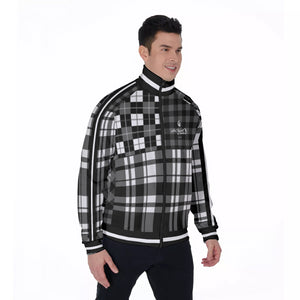 FLEXIN PLAID GREY Men's Stand Collar Jacket