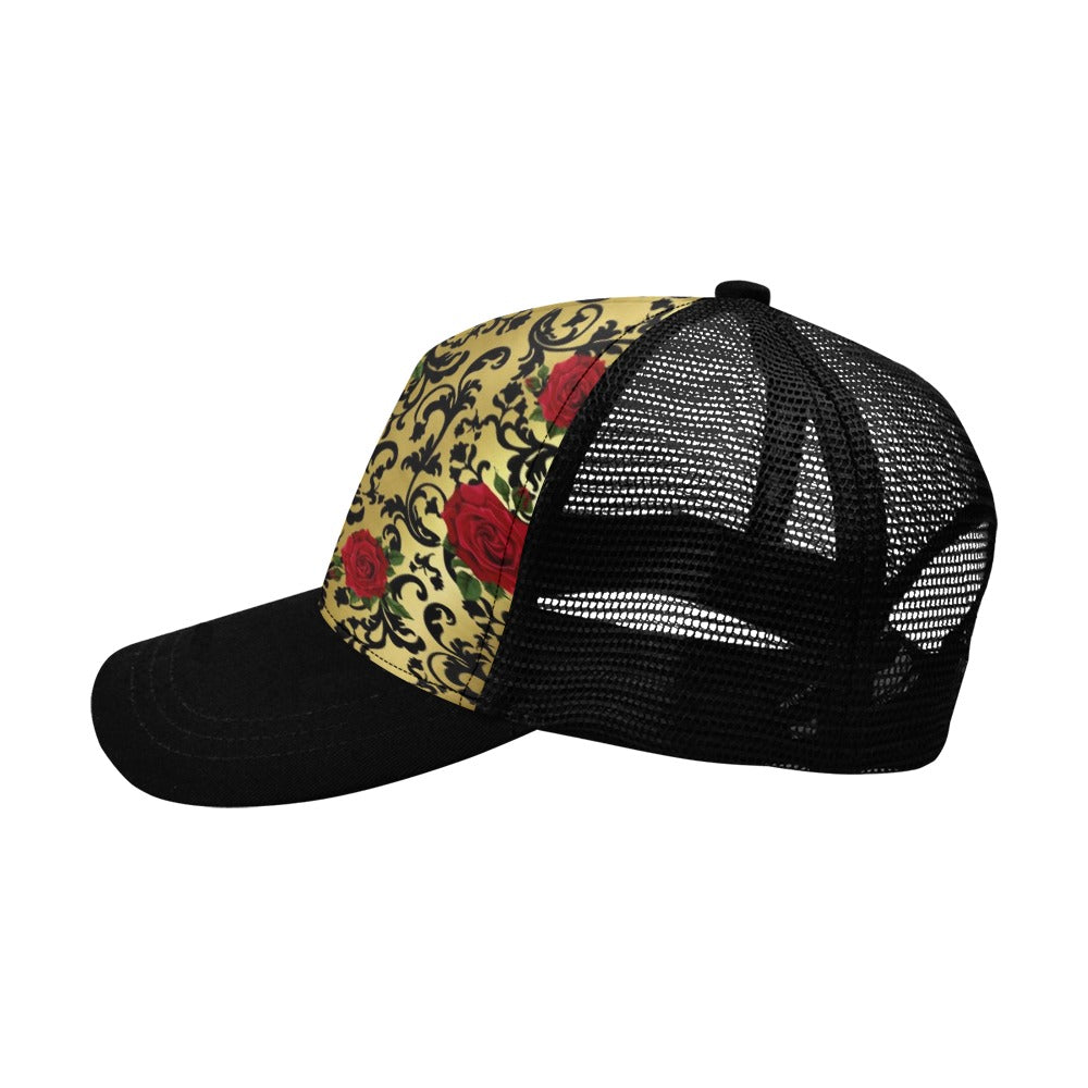 RED ROSES GOLD Trucker Cap E (Front Panel Customization)