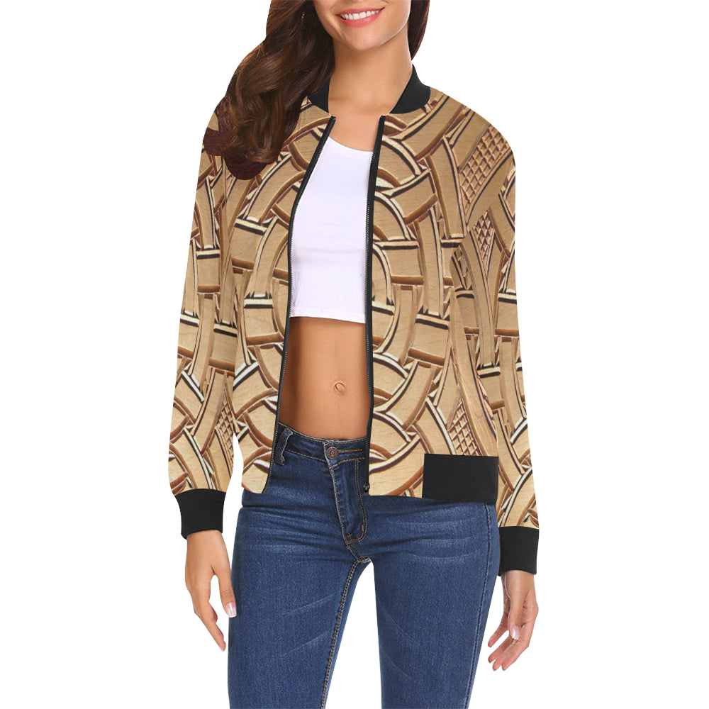TEMBE ART WOOD All Over Print Bomber Jacket for Women