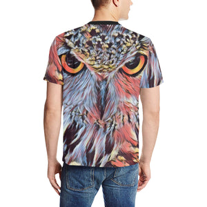 WISE OWL Men's All Over Print T-Shirt (Solid Color Neck) (Model T63)