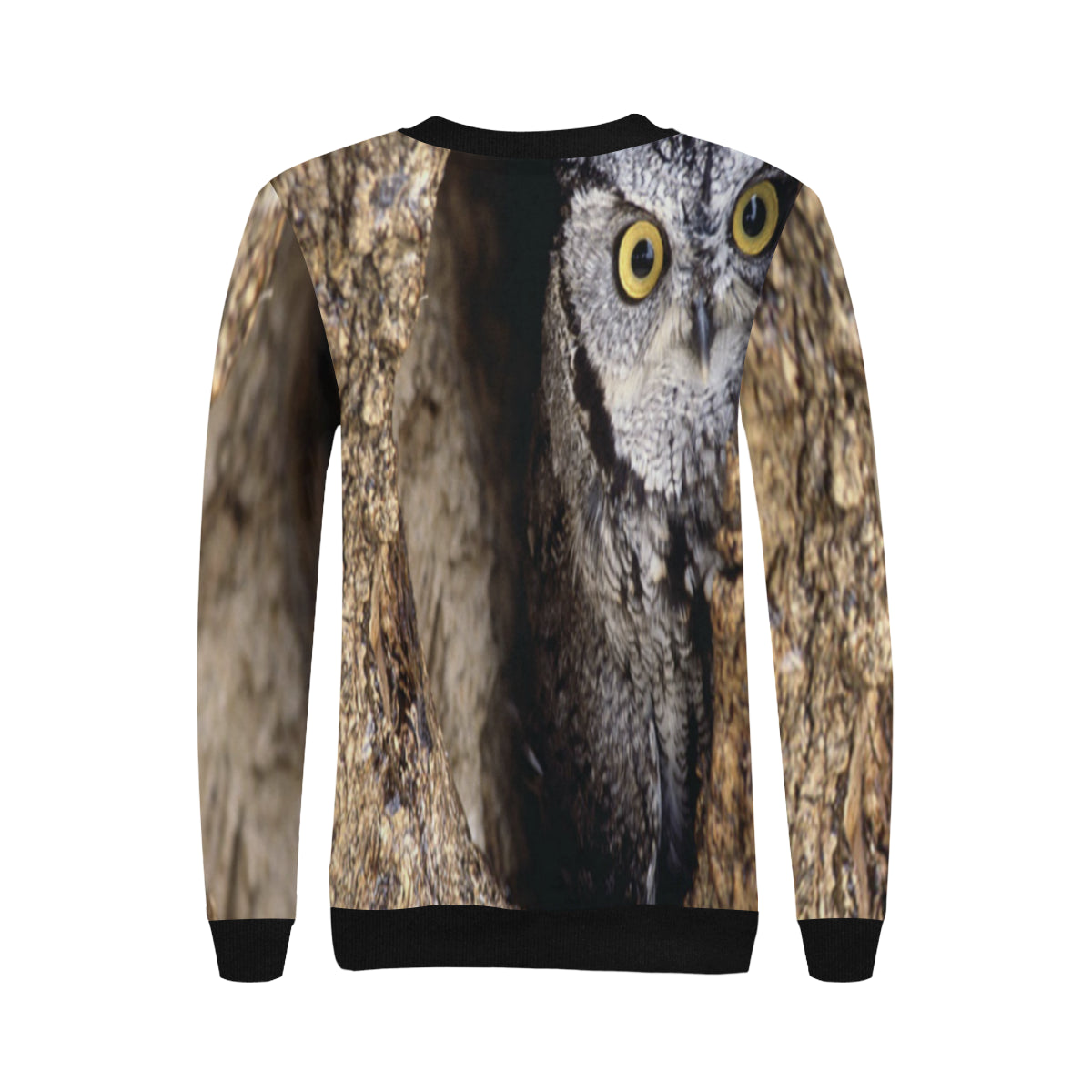 OWL IN HOLE Women's Rib Cuff Crew Neck Sweatshirt (Model H34)