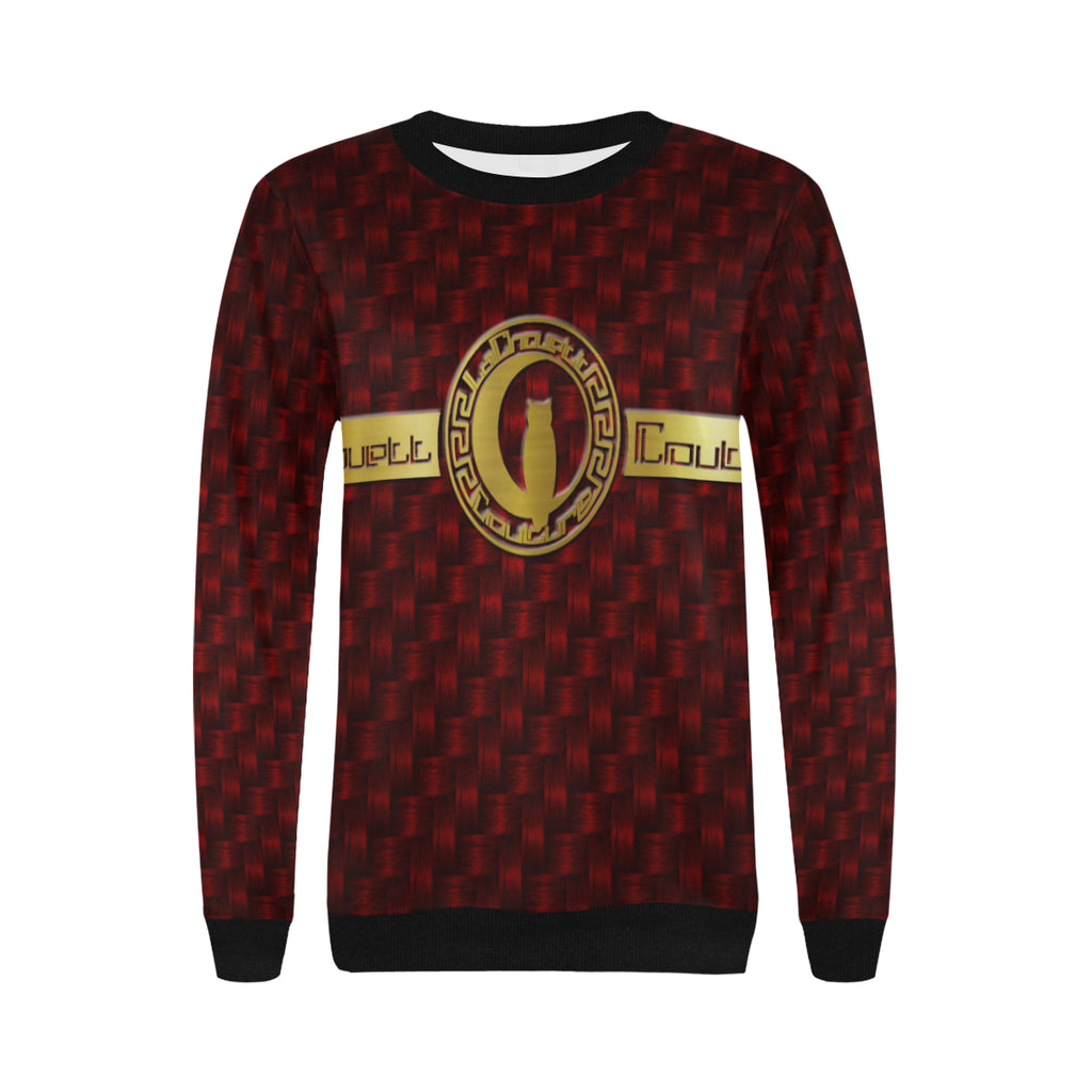 DELUXE RED TRESSER Women's Rib Cuff Crew Neck Sweatshirt