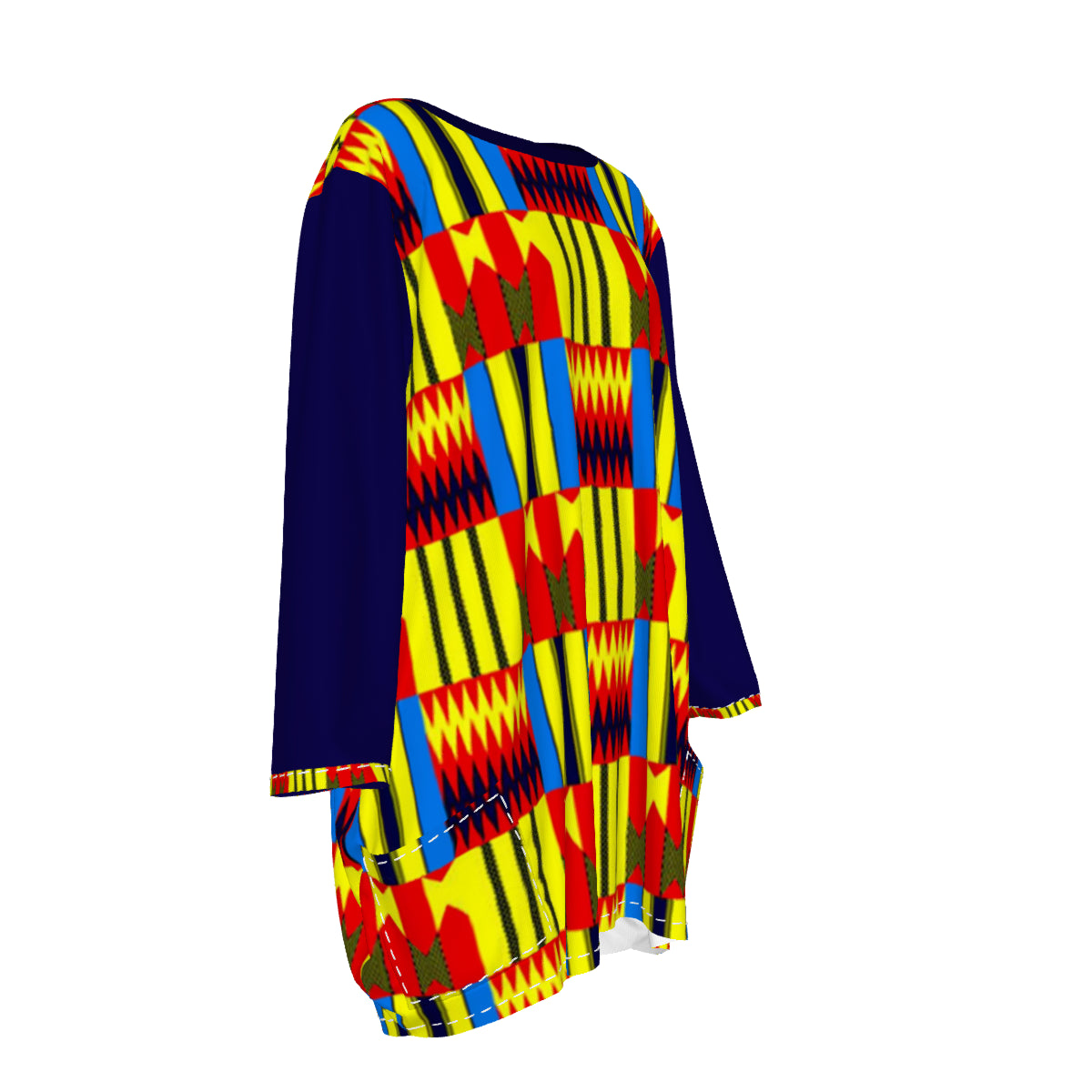 KENTE BLUE  Women's Loose Crew Neck shirt