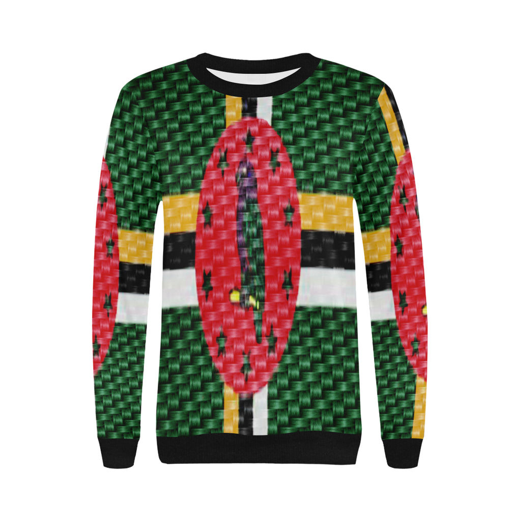 DOMINICA FLAG Women's Rib Cuff Crew Neck Sweatshirt