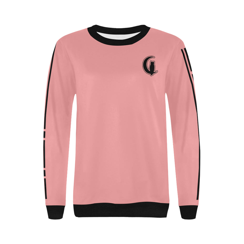 BLACC BORDER PINK Women's Rib Cuff Crew Neck Sweatshirt