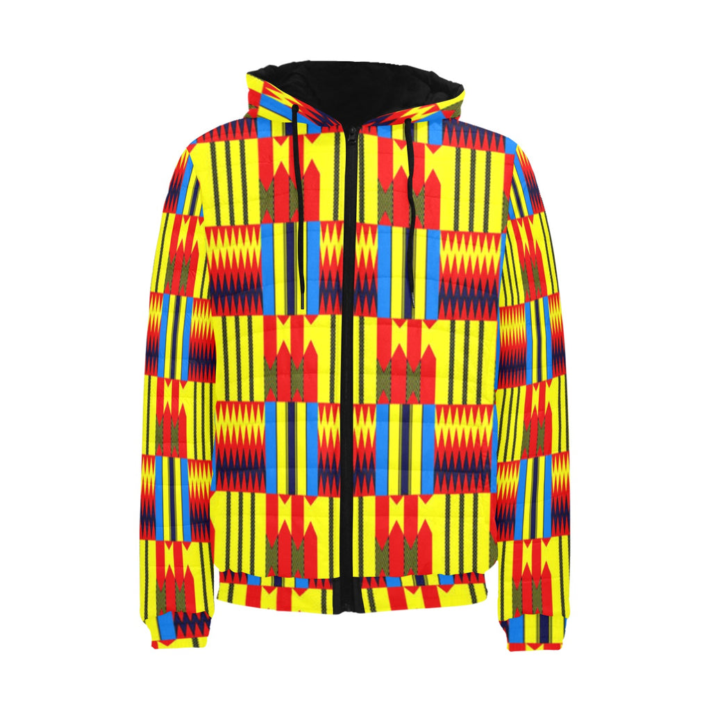 KENTE BLUE PADDED HOODIE JACKET Men's Padded Hooded Jacket