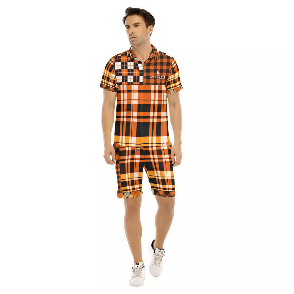 FLEXIN PLAID ORANGE Men's Short Sleeve Shirt Sets