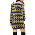 ARLEQUIN BLUE All Over Print Hoodie Mini Dress