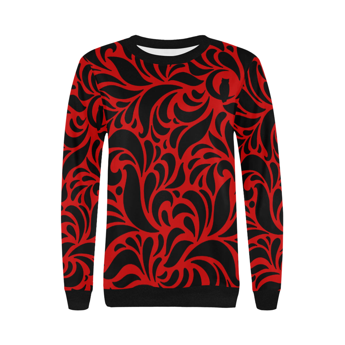 GORGIOUS LEAF RED Women's Rib Cuff Crew Neck Sweatshirt