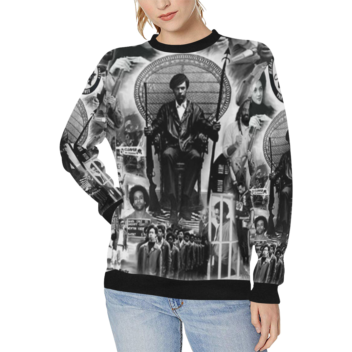 BLACK PANTHER PARTY Women's Rib Cuff Crew Neck Sweatshirt