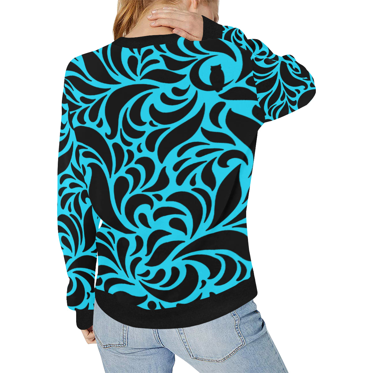 GORGIOUS LEAF TRQSE Women's Rib Cuff Crew Neck Sweatshirt (Model H34)