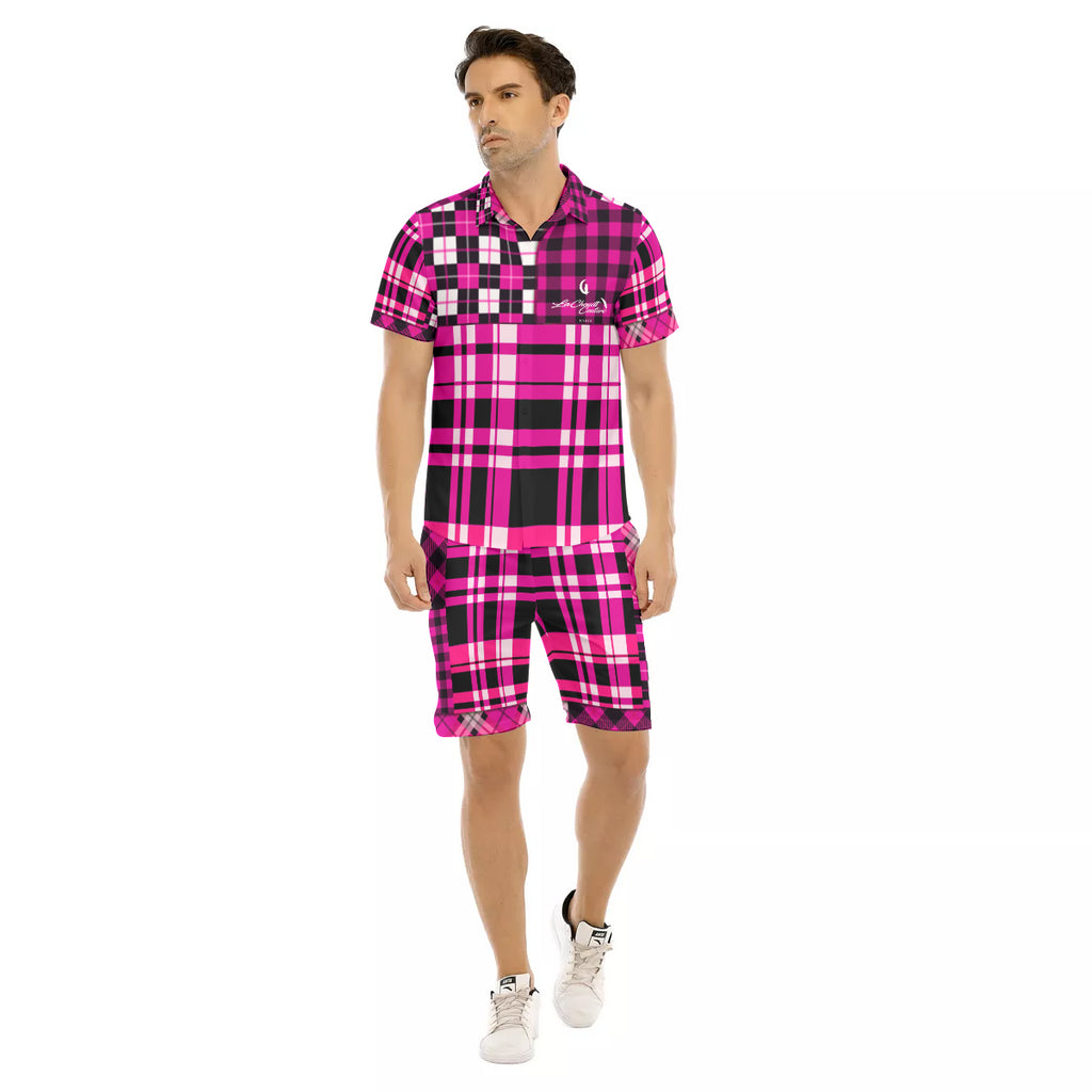 FLEXIN PLAID PRPLE Men's Short Sleeve Shirt Sets