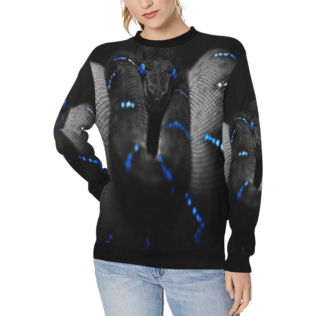 SNAKE BLUE Women's Rib Cuff Crew Neck Sweatshirt (Model H34)