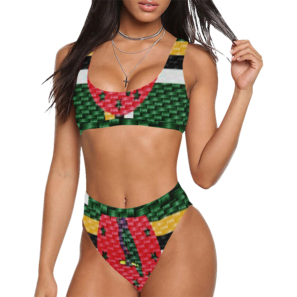 DOMINICA FLAG Sport Top & High-Waisted Bikini Swimsuit (Model S07)