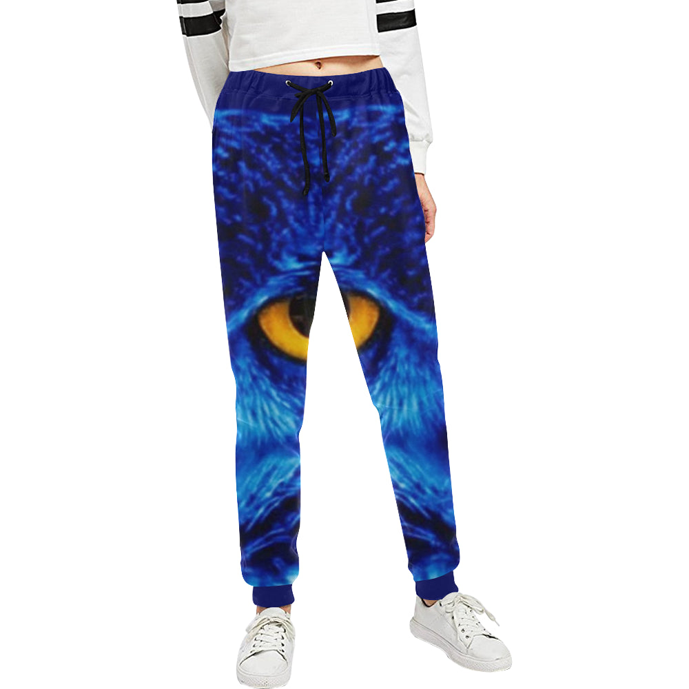 FLASHY BLUE OWL Women's All Over Print Sweatpants (Model L11)