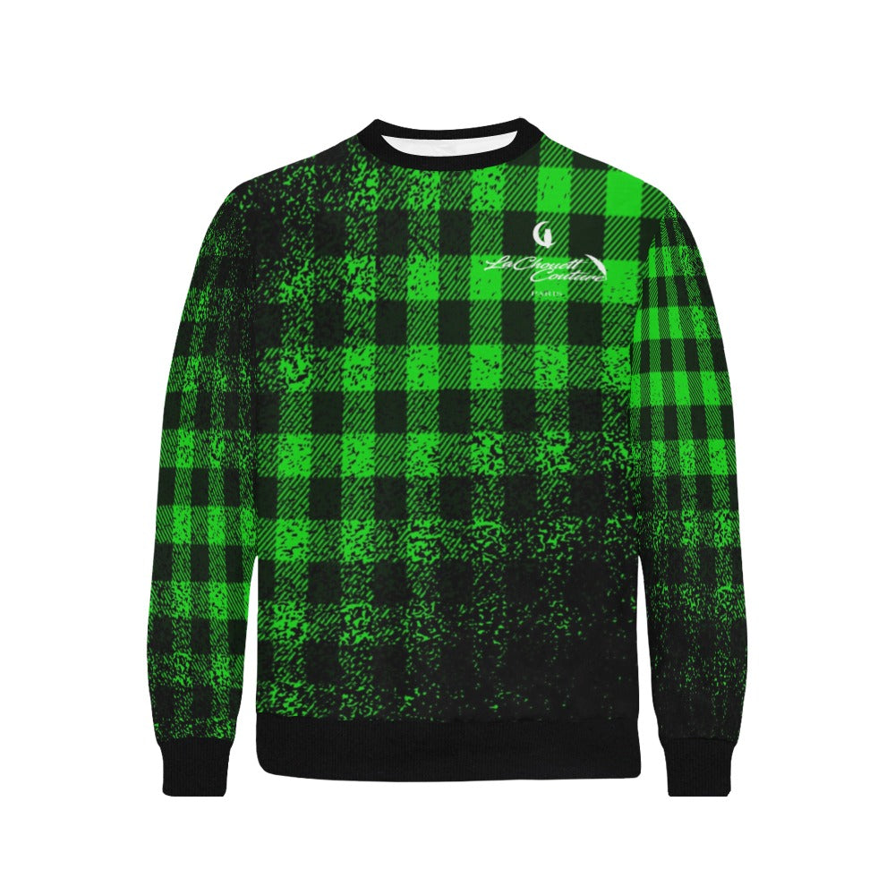 DUSTY PLAID Rib Cuff Crew Neck Sweatshirt