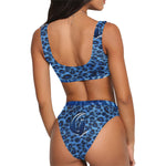 BLUE TIGER CROCO SKIN Sport Top & High-Waisted Bikini Swimsuit