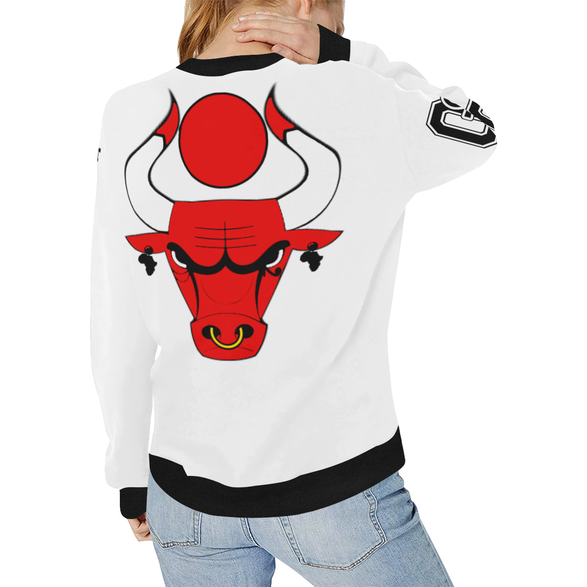 HATHOR BULLS Women's Rib Cuff Crew Neck Sweatshirt (Model H34)
