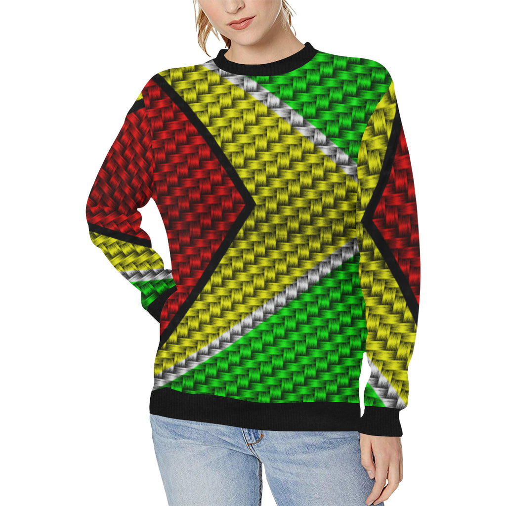GUYANA FLAG Women's Rib Cuff Crew Neck Sweatshirt (Model H34)