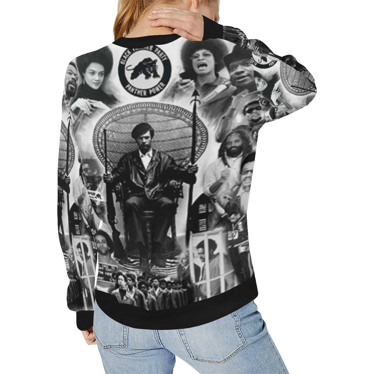 BLACK PANTHER PARTY Women's Rib Cuff Crew Neck Sweatshirt