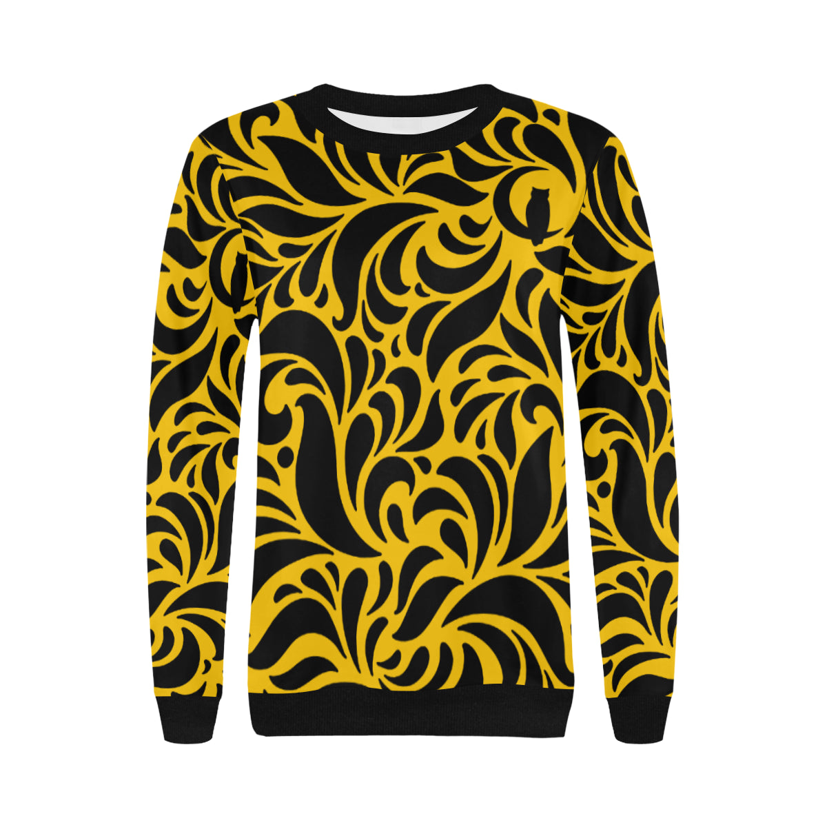 GORGIOUS LEAF YELLOW Women's Rib Cuff Crew Neck Sweatshirt (Model H34)
