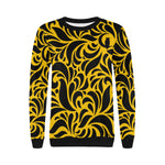 GORGIOUS LEAF YELLOW Women's Rib Cuff Crew Neck Sweatshirt (Model H34)