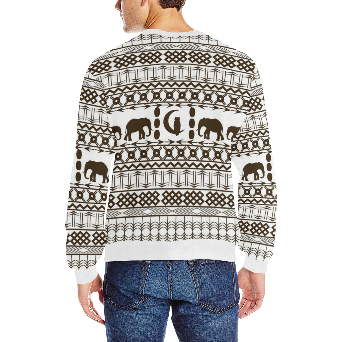 ELEPHANT ORNEMENT Men's Rib Cuff Crew Neck Sweatshirt