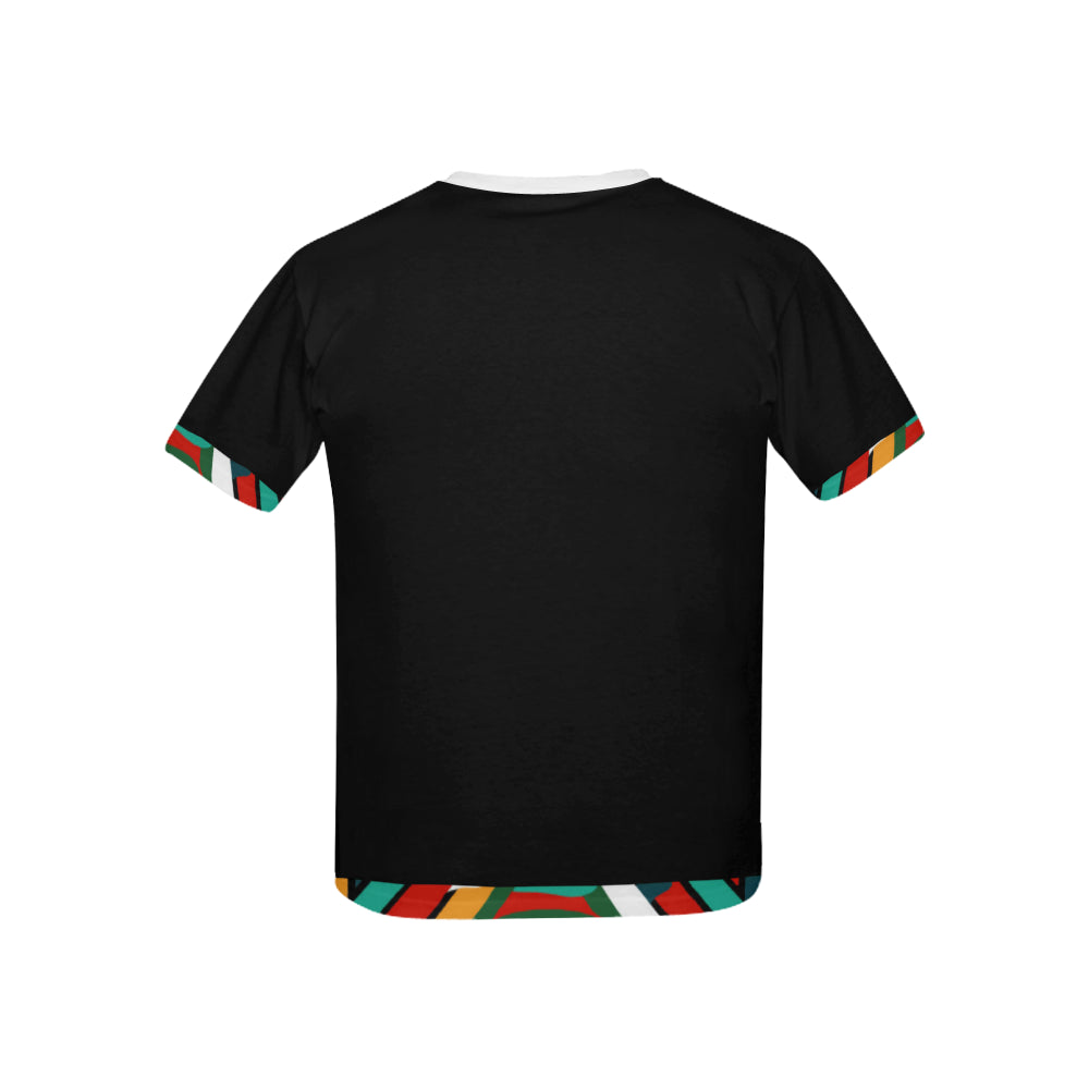 TEMBE ART BLING Kids' All Over Print T-Shirt with Solid Color Neck