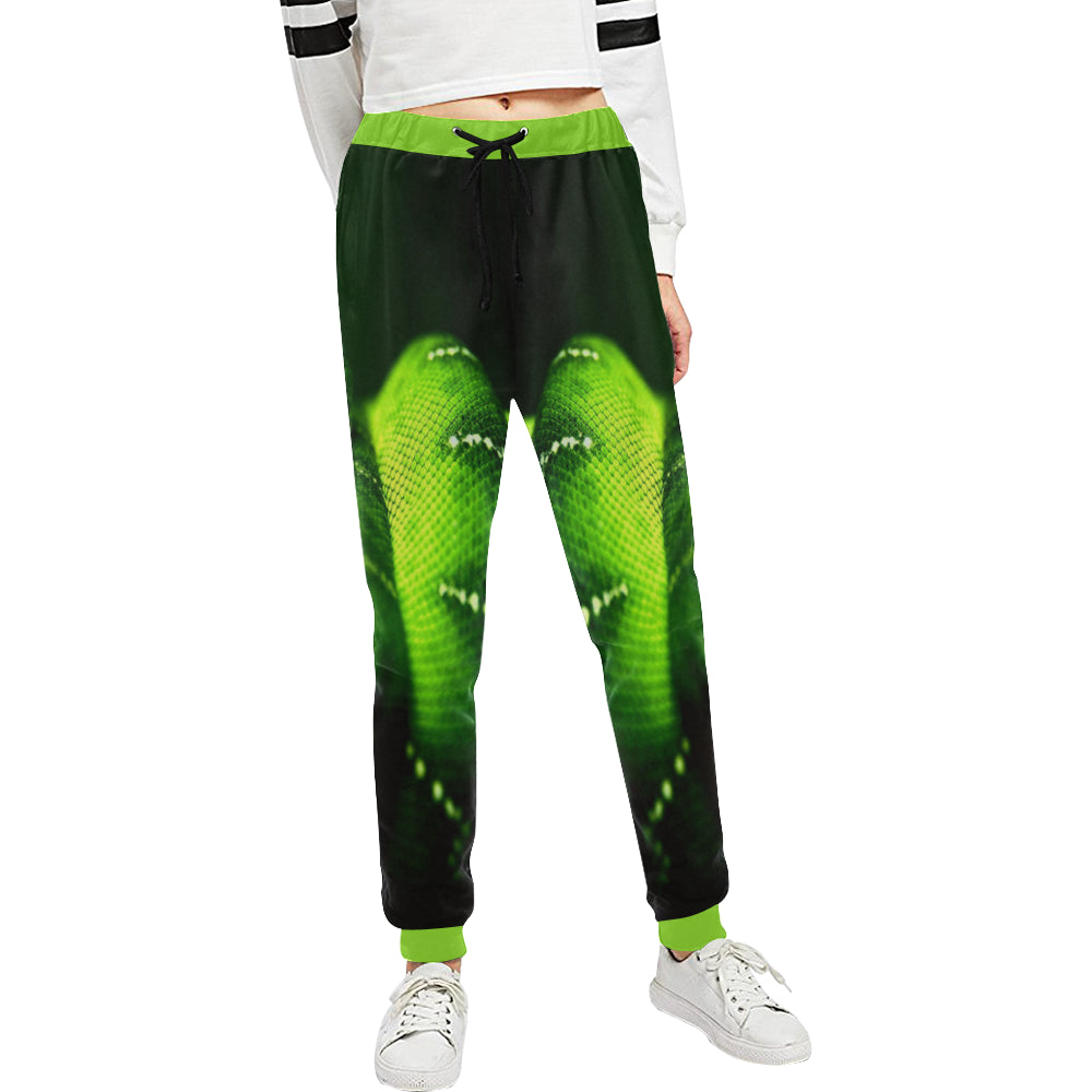 SNAKE GREEN Women's All Over Print Sweatpants (Model L11)