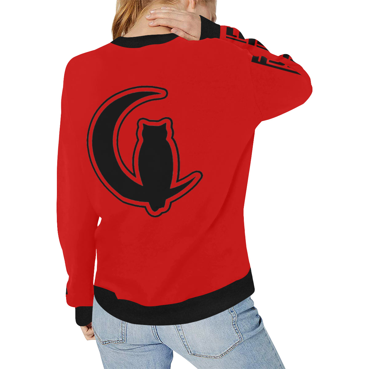 LCC BLACC BORDER RED Women's Rib Cuff Crew Neck Sweatshirt (Model H34)