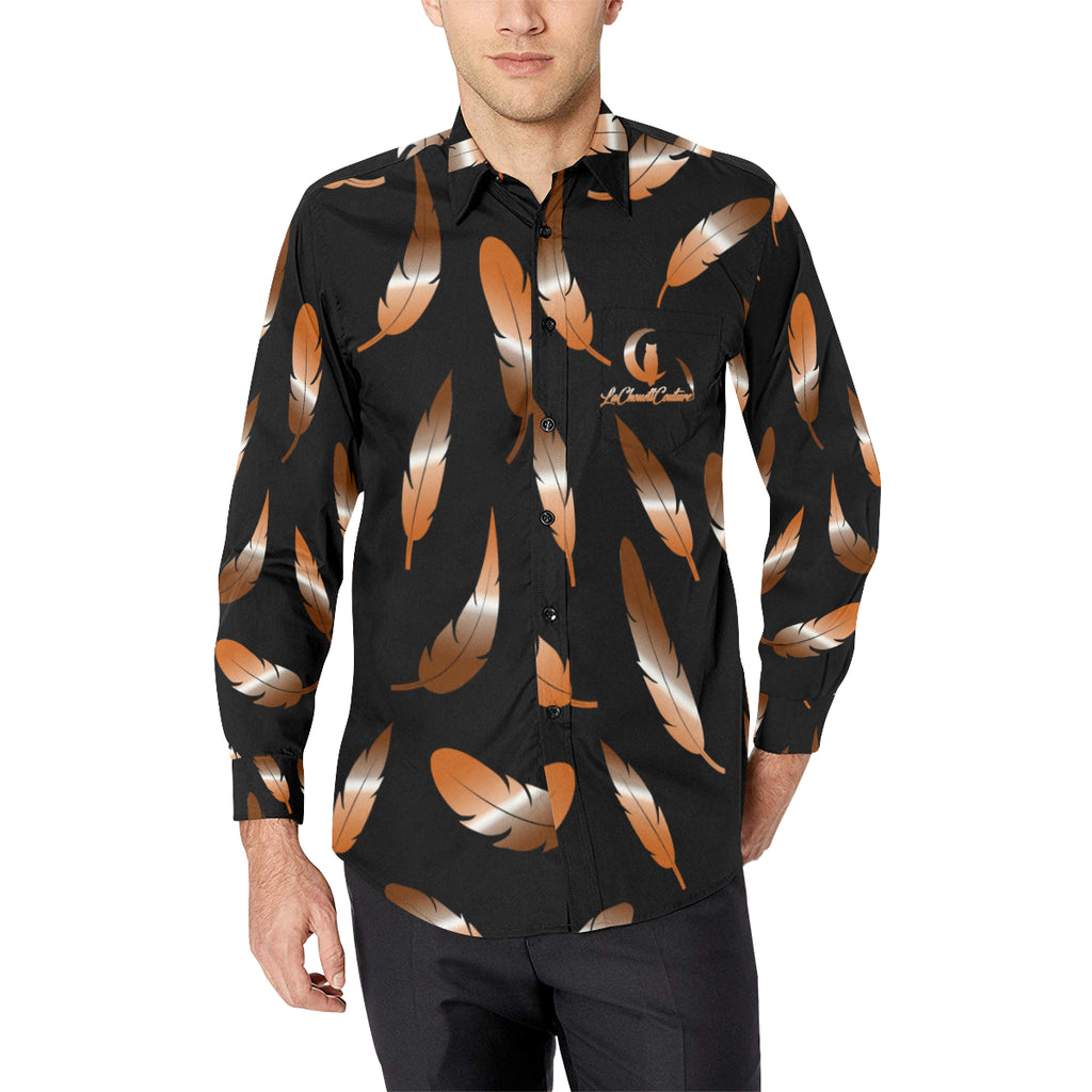 FEATHER COLOR BLCC Men's All Over Print Casual Dress Shirt