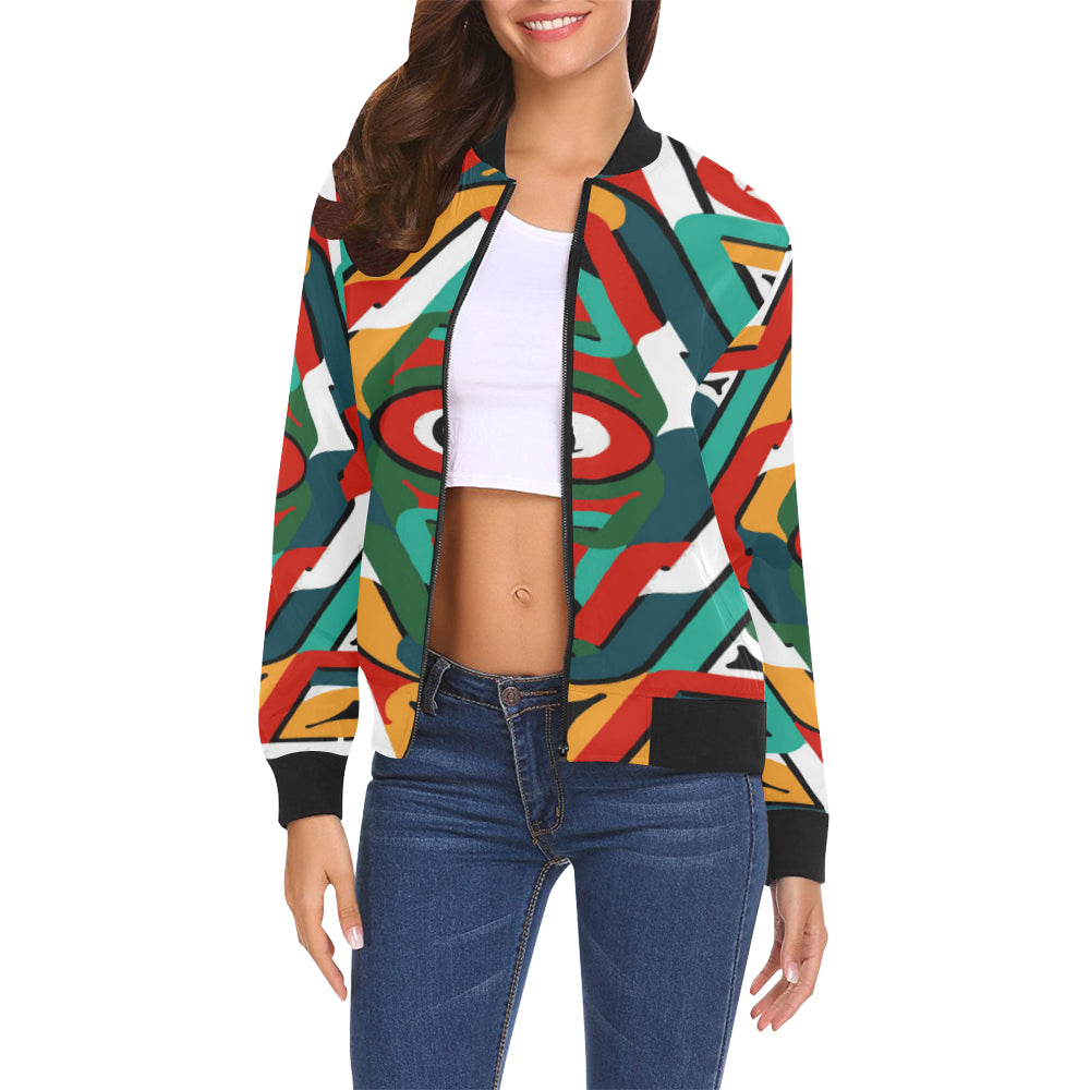 TEMBE ART All Over Print Bomber Jacket for Women