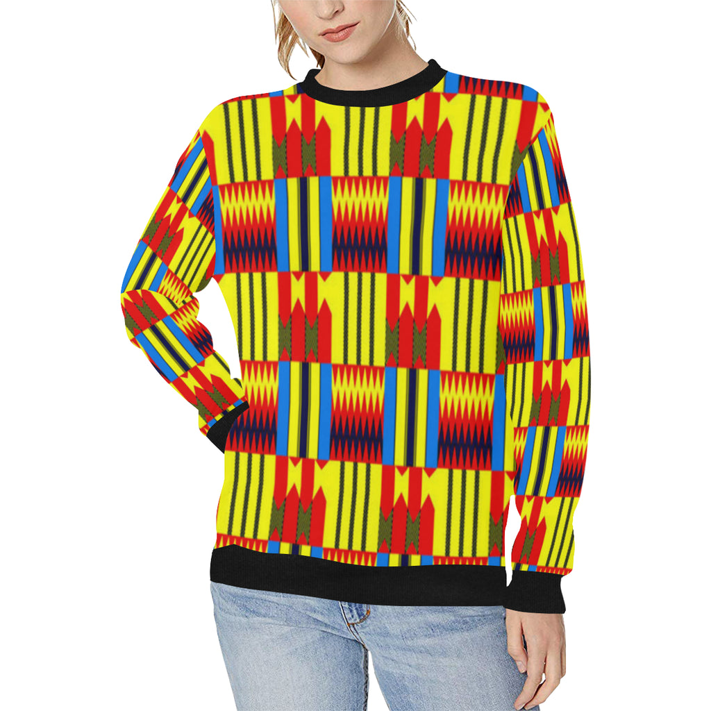 KENTE BLUE Women's Rib Cuff Crew Neck Sweatshirt