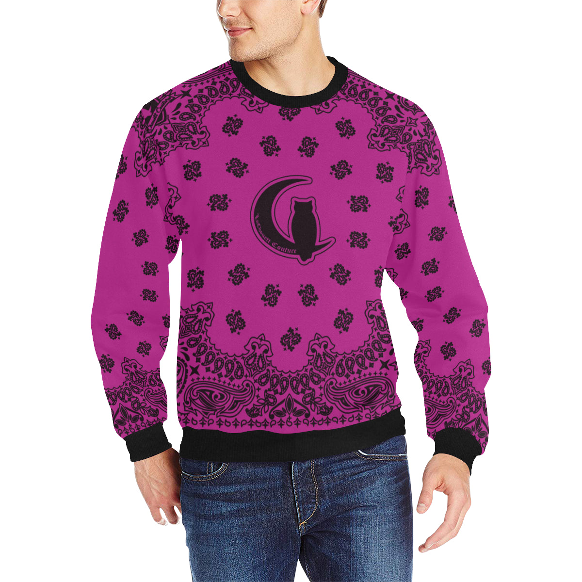 BANDANA PURPLE Men's Rib Cuff Crew Neck Sweatshirt