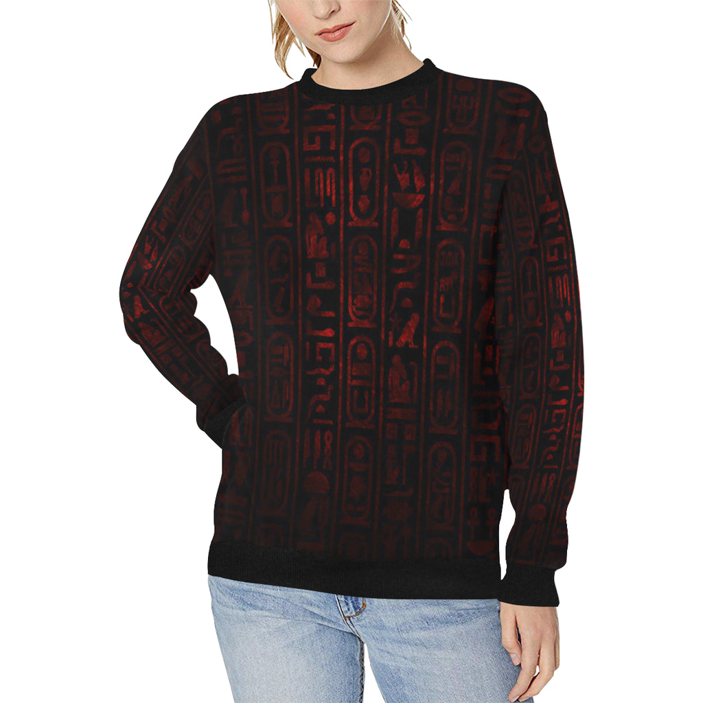 HIEROGLYH RED Women's Rib Cuff Crew Neck Sweatshirt (Model H34)