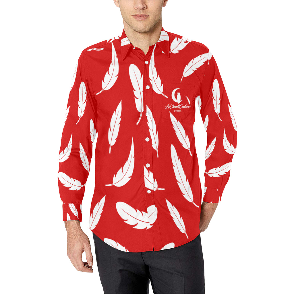 FEATHER RED Men's All Over Print Casual Dress Shirt