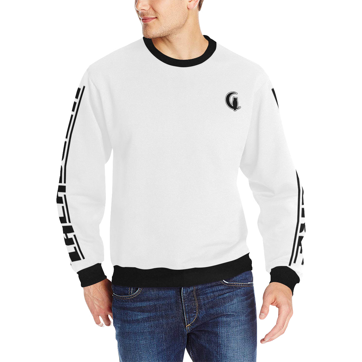 BLACC BORDER WHITE Men's Rib Cuff Crew Neck Sweatshirt
