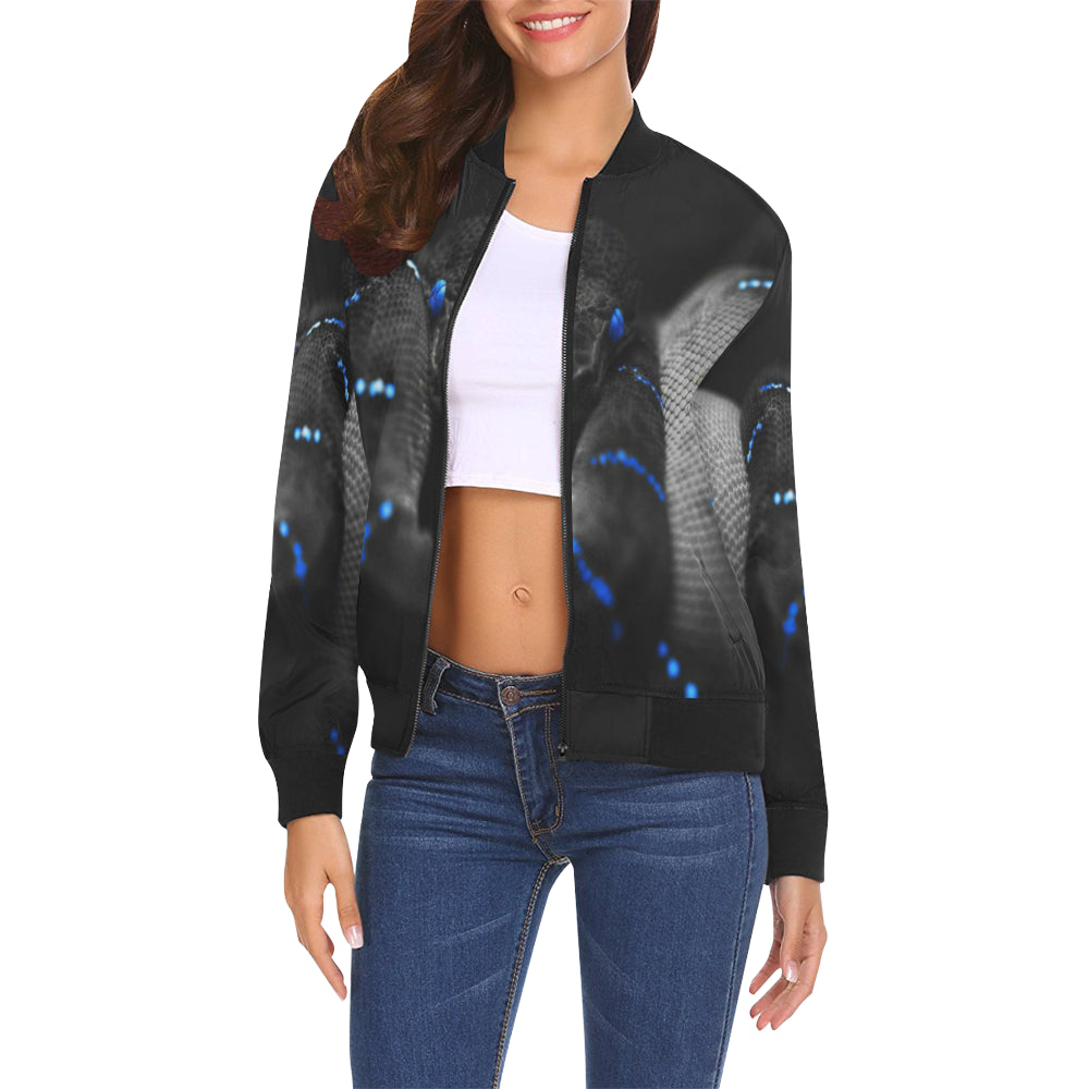 SNAKE BLUE All Over Print Bomber Jacket for Women (Model H19)