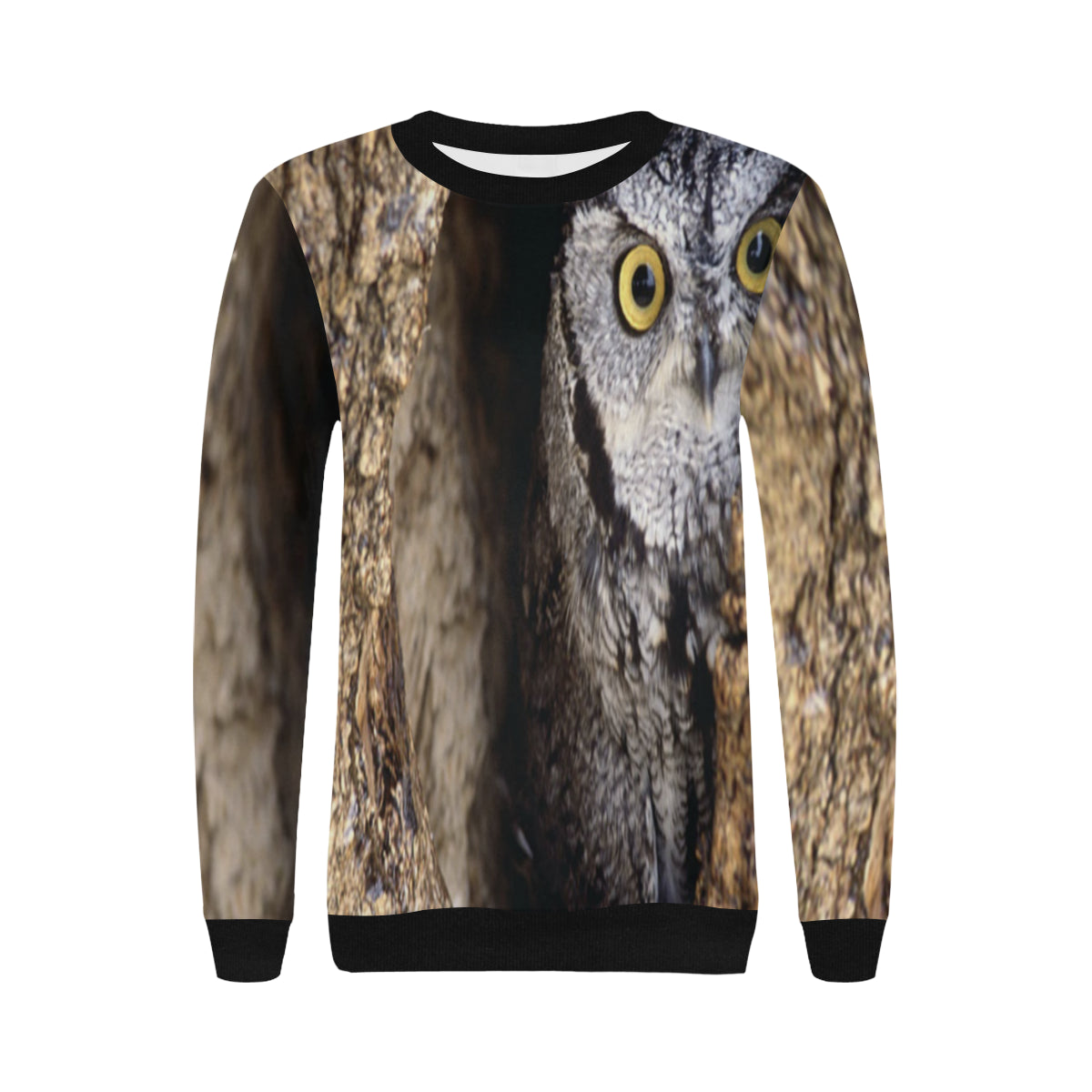 OWL IN HOLE Women's Rib Cuff Crew Neck Sweatshirt (Model H34)