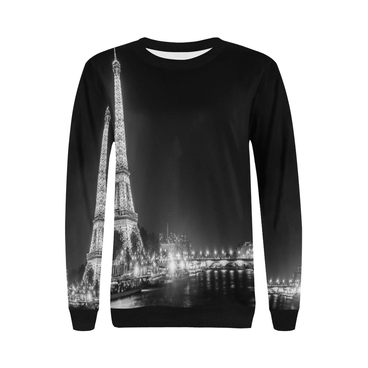 PARIS BY NIGHT Women's Rib Cuff Crew Neck Sweatshirt (Model H34)