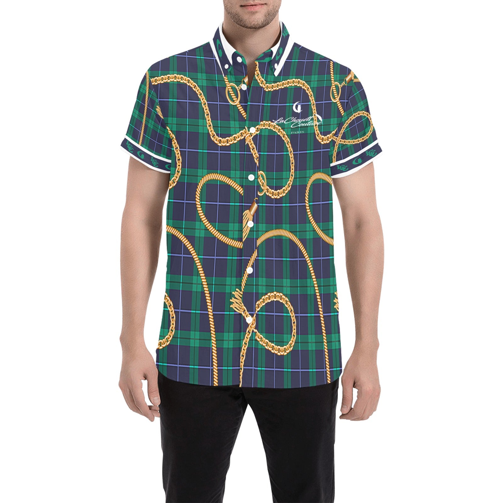 PLAID IN GOLD Men's All Over Print Short Sleeve Shirt