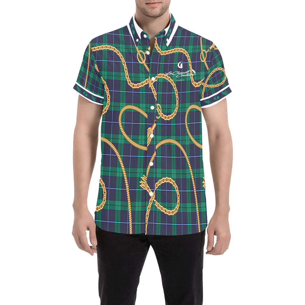 PLAID IN GOLD Men's All Over Print Short Sleeve Shirt