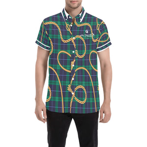 PLAID IN GOLD Men's All Over Print Short Sleeve Shirt