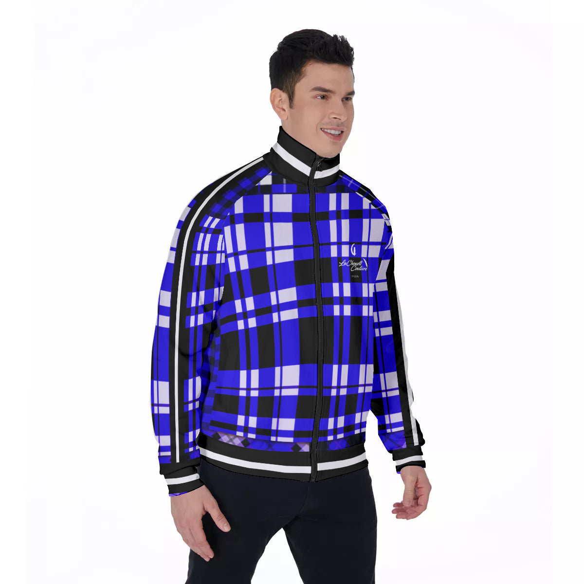 FLEXIN PLAID BLUE Men's Stand Collar Jacket