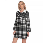 FLEXIN PLAID GREY Women's Lapel Shirt Dress With Long Sleeve