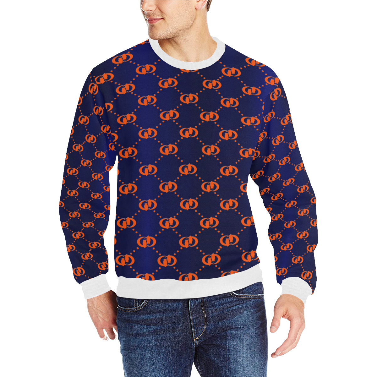 EXCELLENCE ORNGE Men's Rib Cuff Crew Neck Sweatshirt