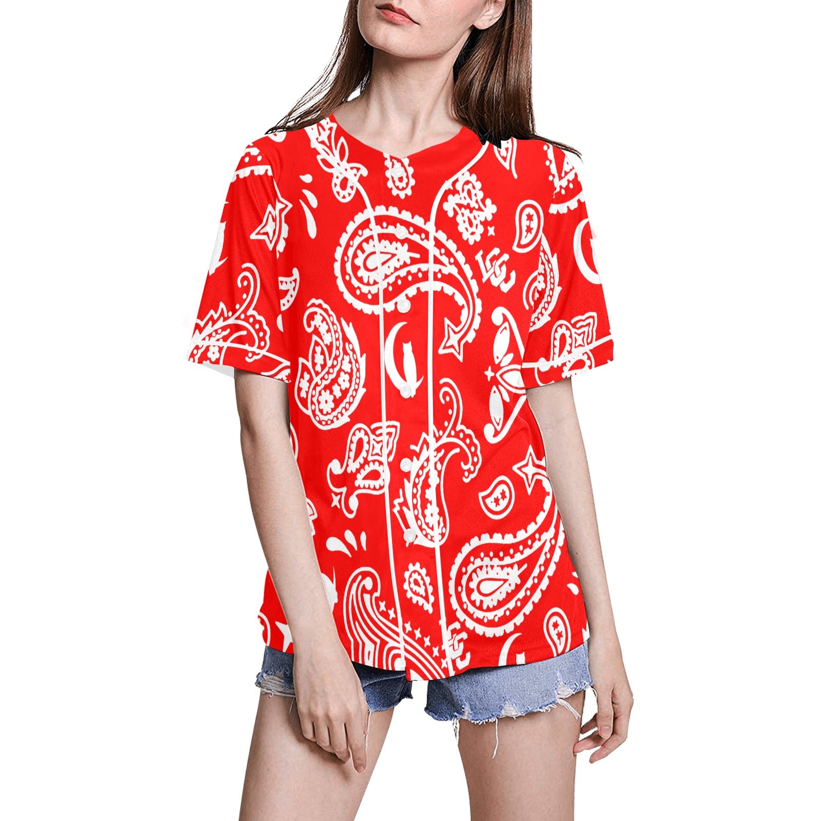 BANDANA PAISLEY All Over Print Baseball Jersey for Women