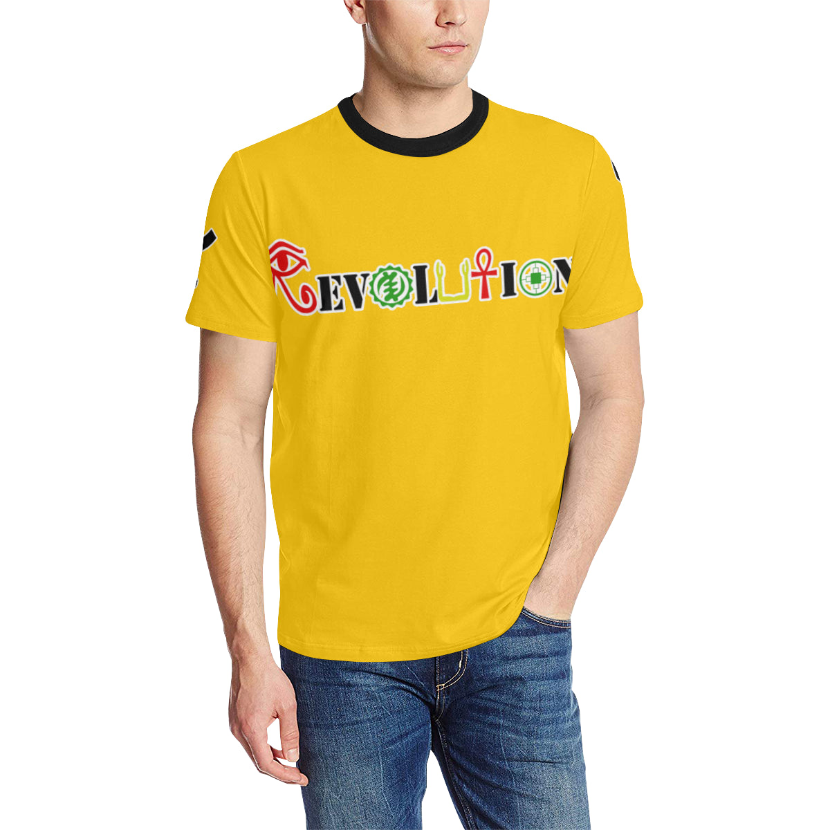 REVOLUTION YLW Men's All Over Print T-Shirt (Solid Color Neck) (Model T63)